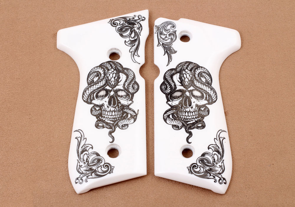 Beretta 92FS, 92, 92F, 92A1, 92FS INOX, 92G, 92D, 96, 96D, 96A1, M9, M9A1 Beyaz Akrilik Lazer + Boyalı Logo 