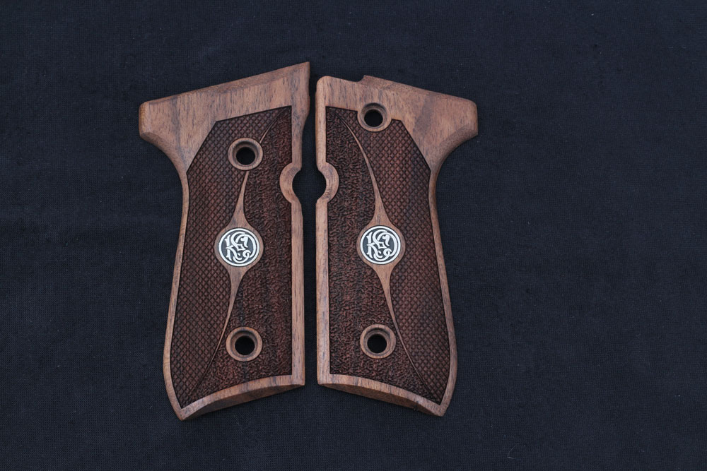 Beretta 92FS, 92, 92F, 92A1, 92FS INOX, 92G, 92D, 96, 96D, 96A1, M9, M9A1 Ceviz Ağacı Gümüş + Mine Logo 