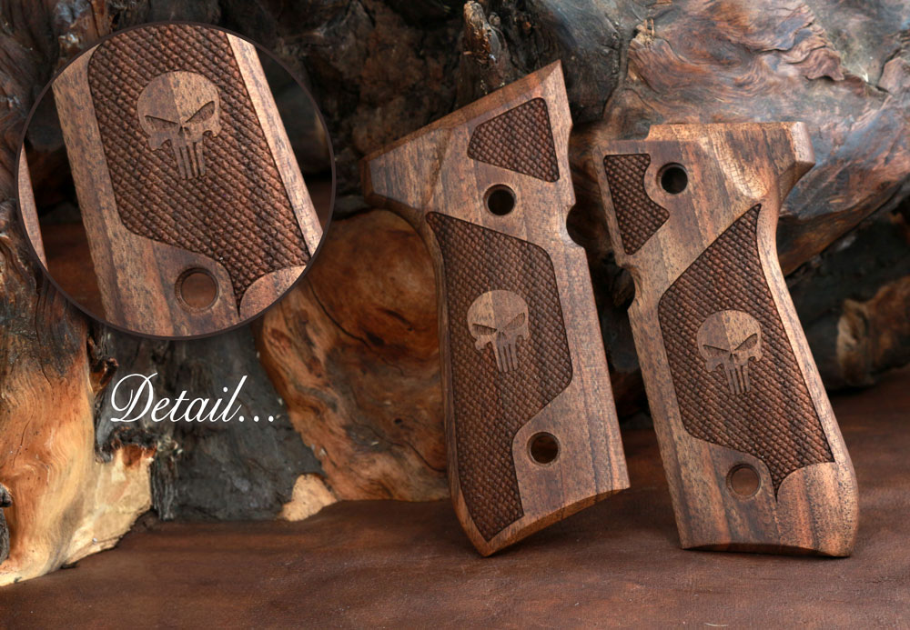 Beretta 92FS, 92, 92F, 92A1, 92FS INOX, 92G, 92D, 96, 96D, 96A1, M9, M9A1 Ceviz Ağacı Lazer Logo 