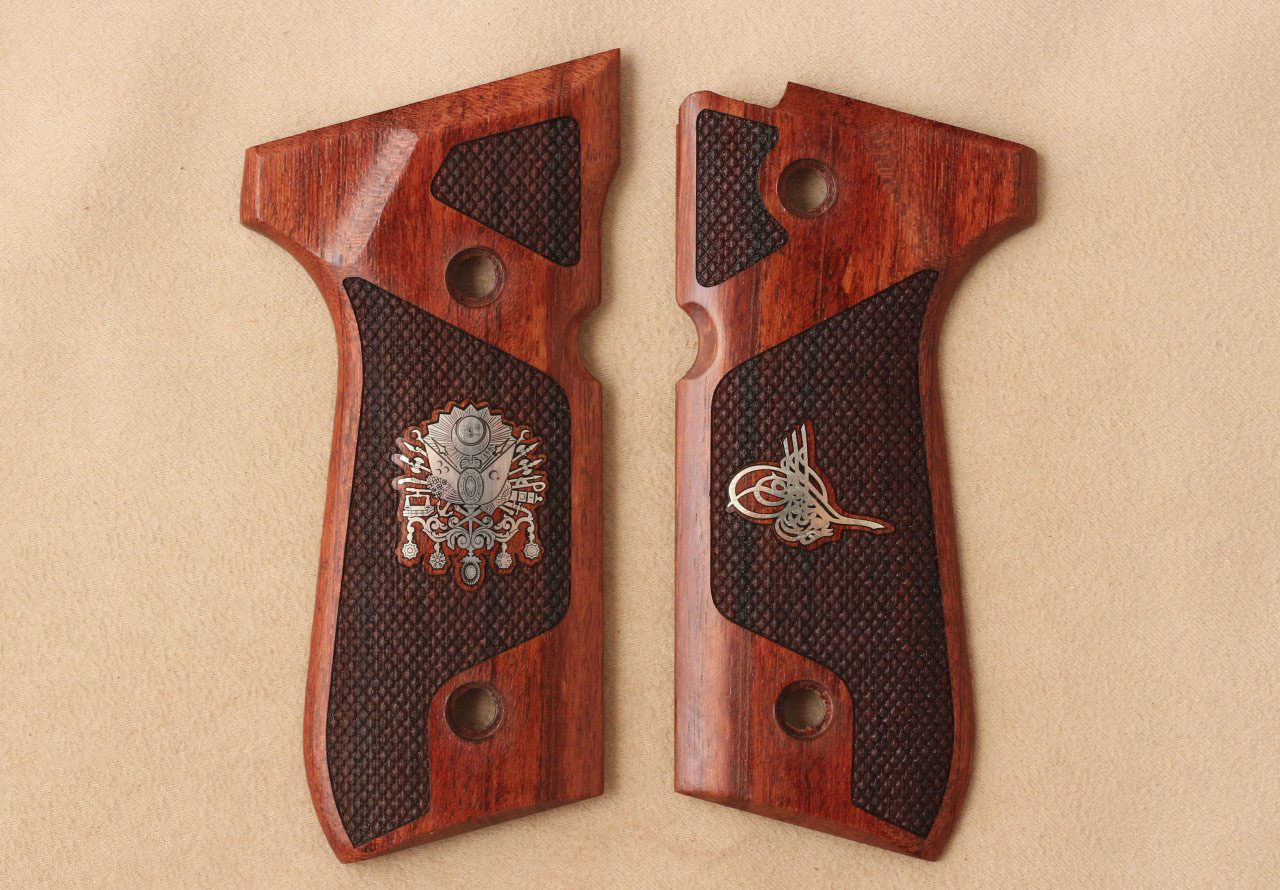 Beretta 92FS, 92, 92F, 92A1, 92FS INOX, 92G, 92D, 96, 96D, 96A1, M9, M9A1 Gül Ağacı Gümüş Logo 