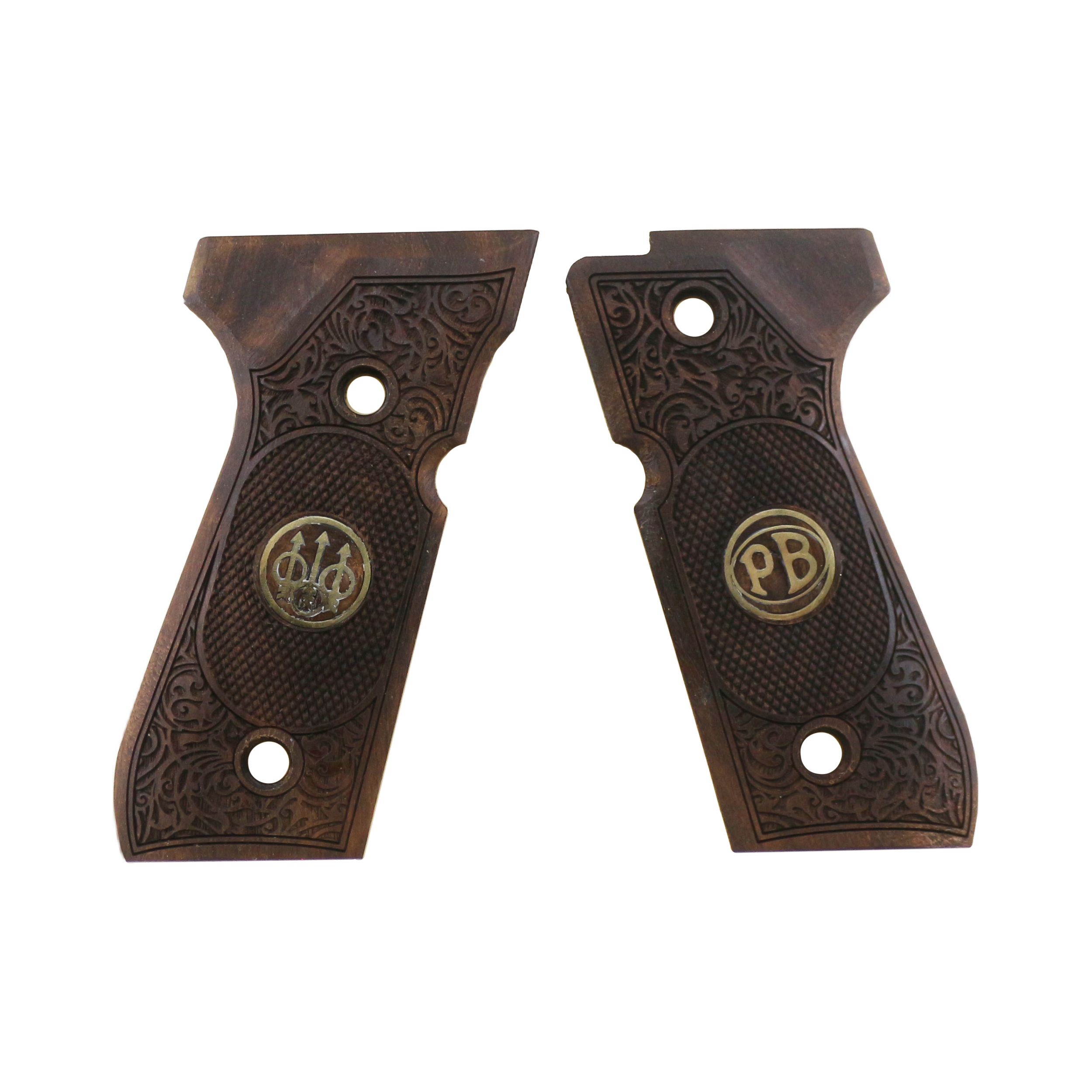 Beretta 92FS, 92, 92F, 92A1, 92FS INOX, 92G, 92D, 96, 96D, 96A1, M9, M9A1 Ceviz Ağacı Pirinç Logo 