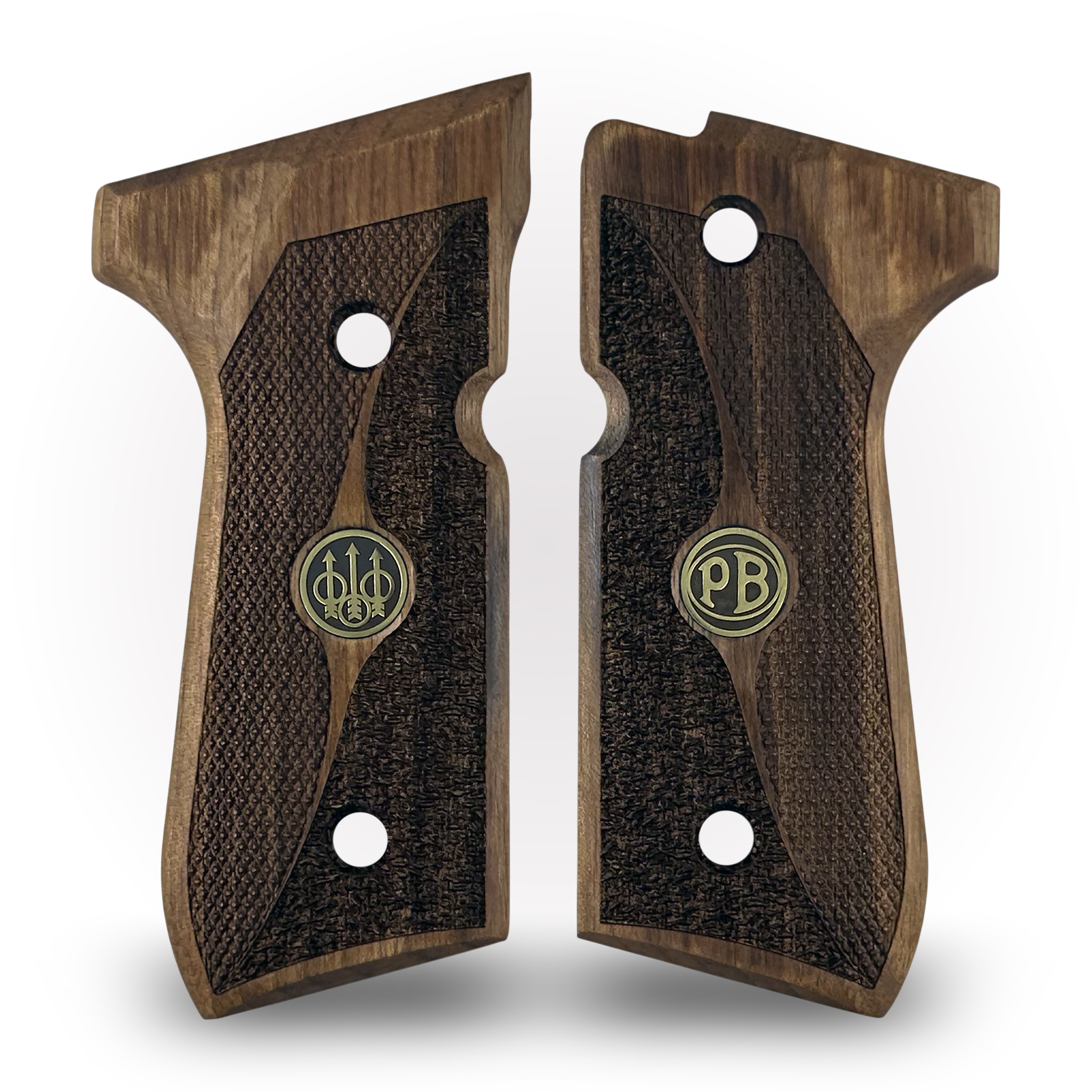 Beretta 92FS, 92, 92F, 92A1, 92FS INOX, 92G, 92D, 96, 96D, 96A1, M9, M9A1 Ceviz Ağacı Pirinç Logo